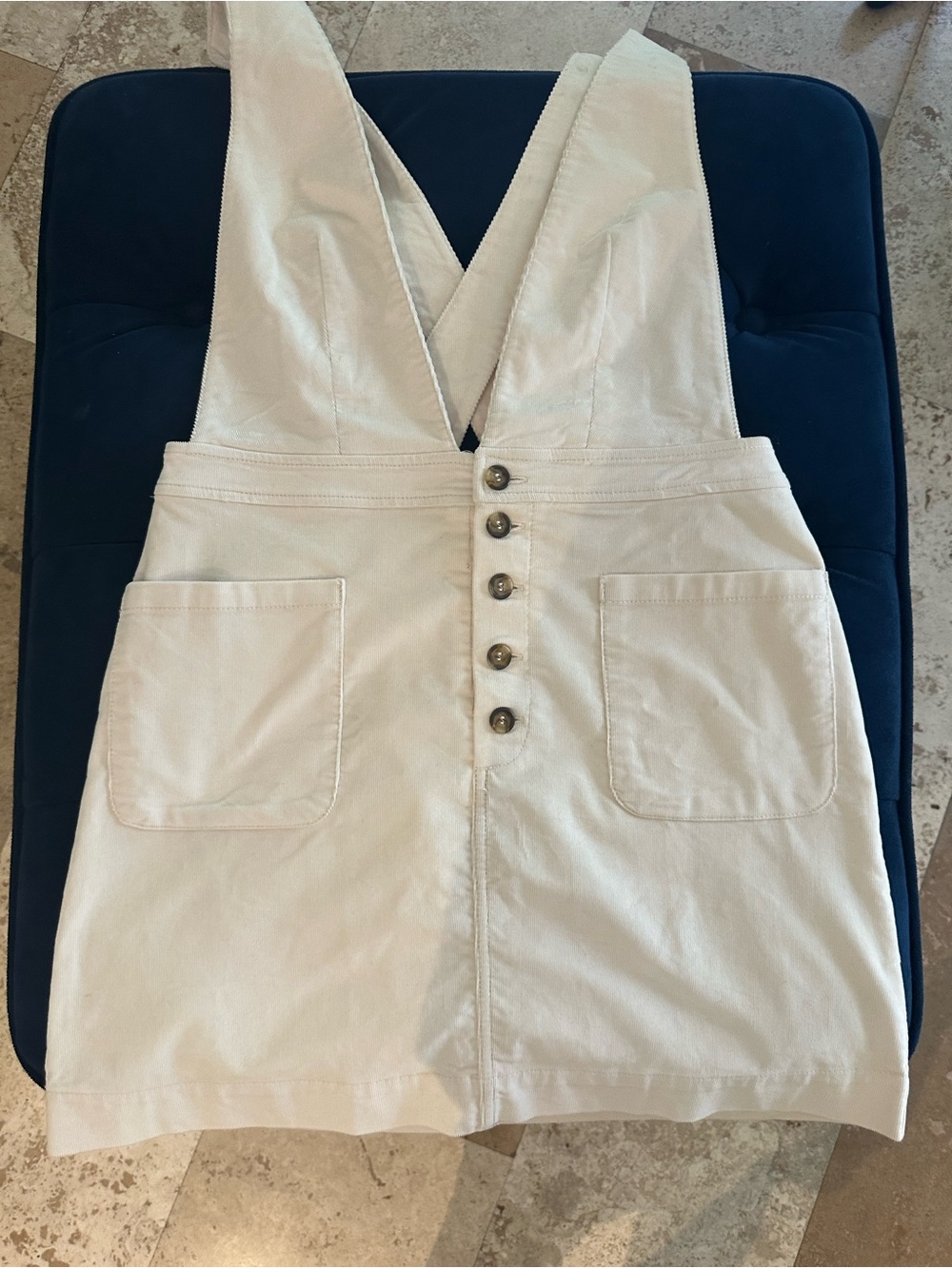 Free People Corduroy Cream Button-Front Mini Pinafore Dress